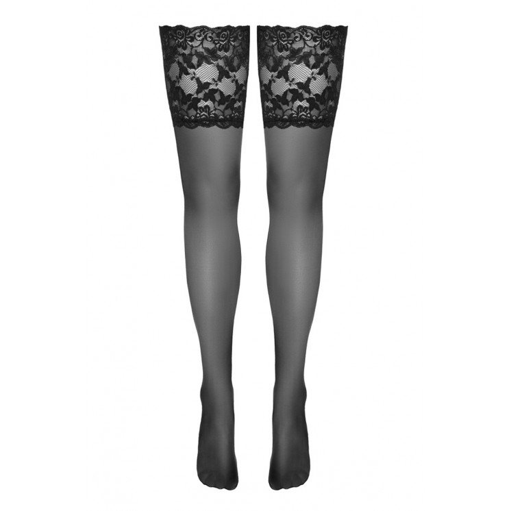 Bas autofixants large jarretière dentelle noir - Cotelli Legwear