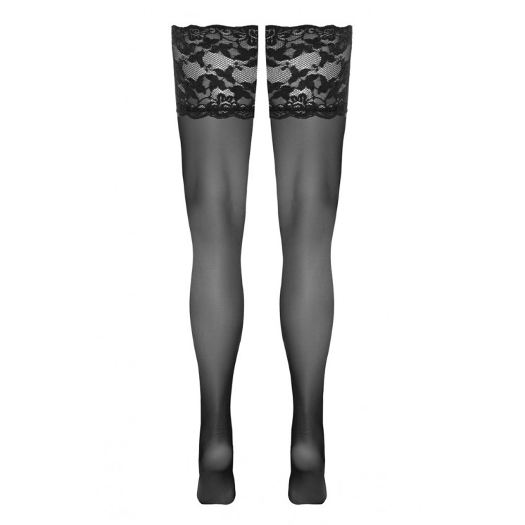 Bas autofixants large jarretière dentelle noir - Cotelli Legwear