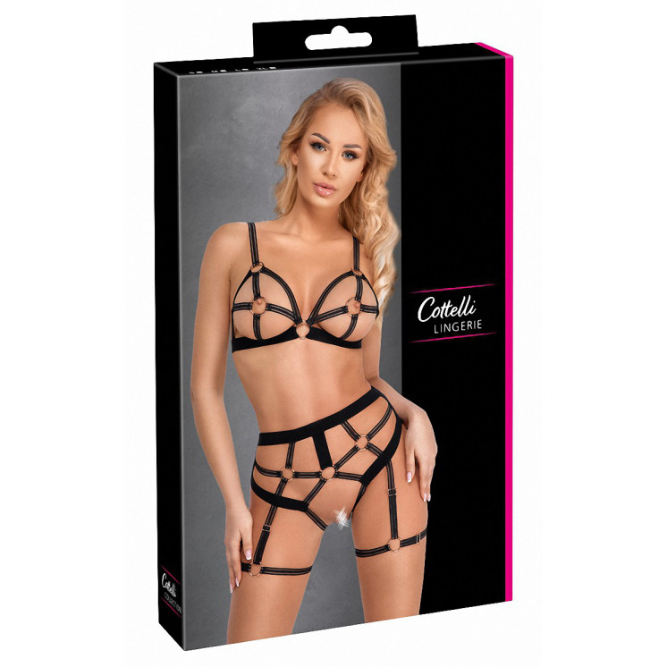 Set lingerie BDSM harnais noir - Cotelli Lingerie